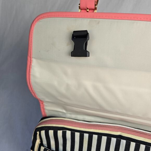 Kamliu Laptop Messenger Bag Pink w/ Black & Off White Stripes 16" x 12" x 2.5" - Picture 7 of 14